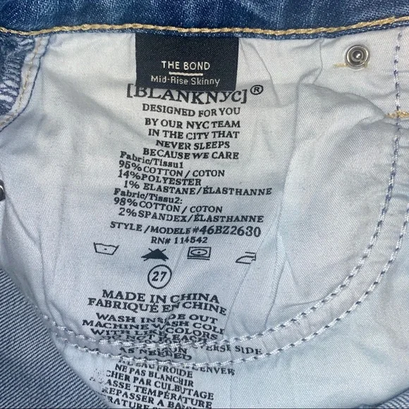 BLANK NYC Women’s Size 27 R Santa Fe Bond Midrise Split Hem Skinny Blue Jeans - Picture 16 of 16